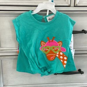 NWT Rare Editions 24M aqua/pink/orange Giraffe 2pc short/shirt set